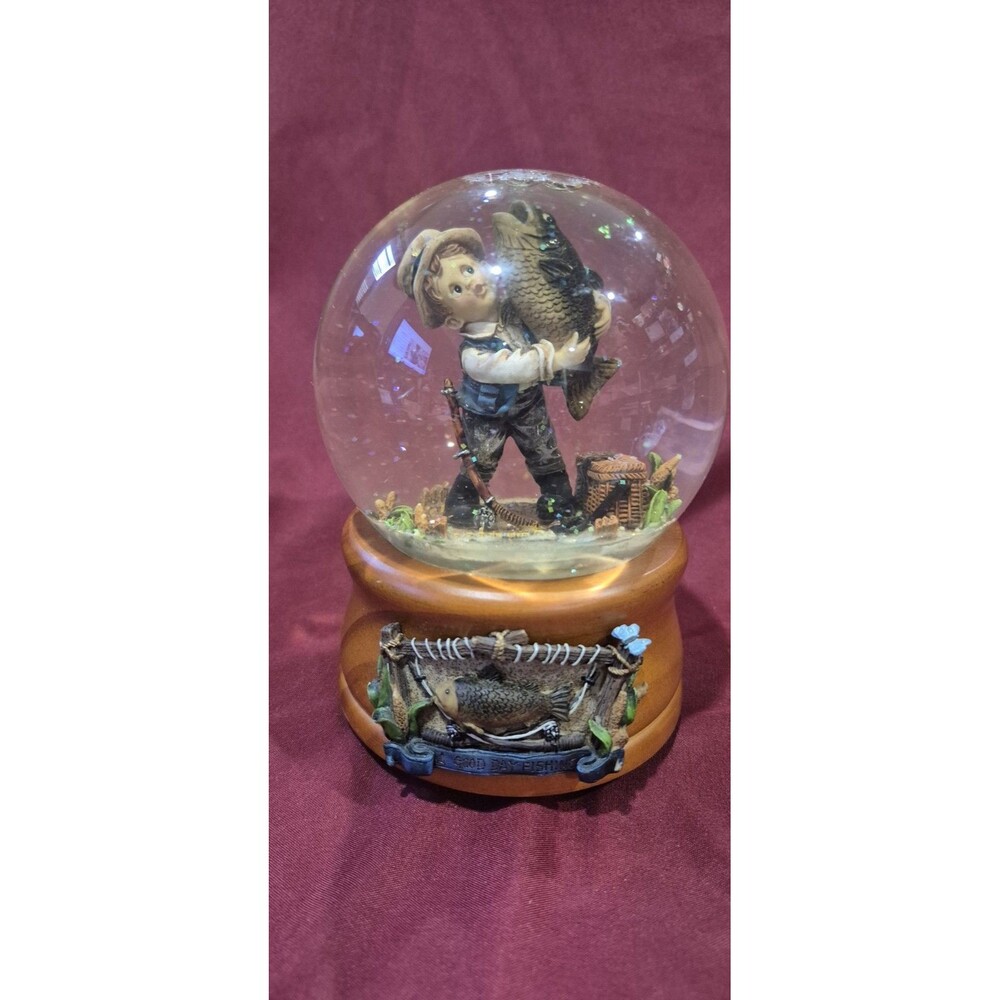 Vtg 1998 Vanmark Sweet Cakes A Good Day Fishing Musical Snow Globe Row Your Boat